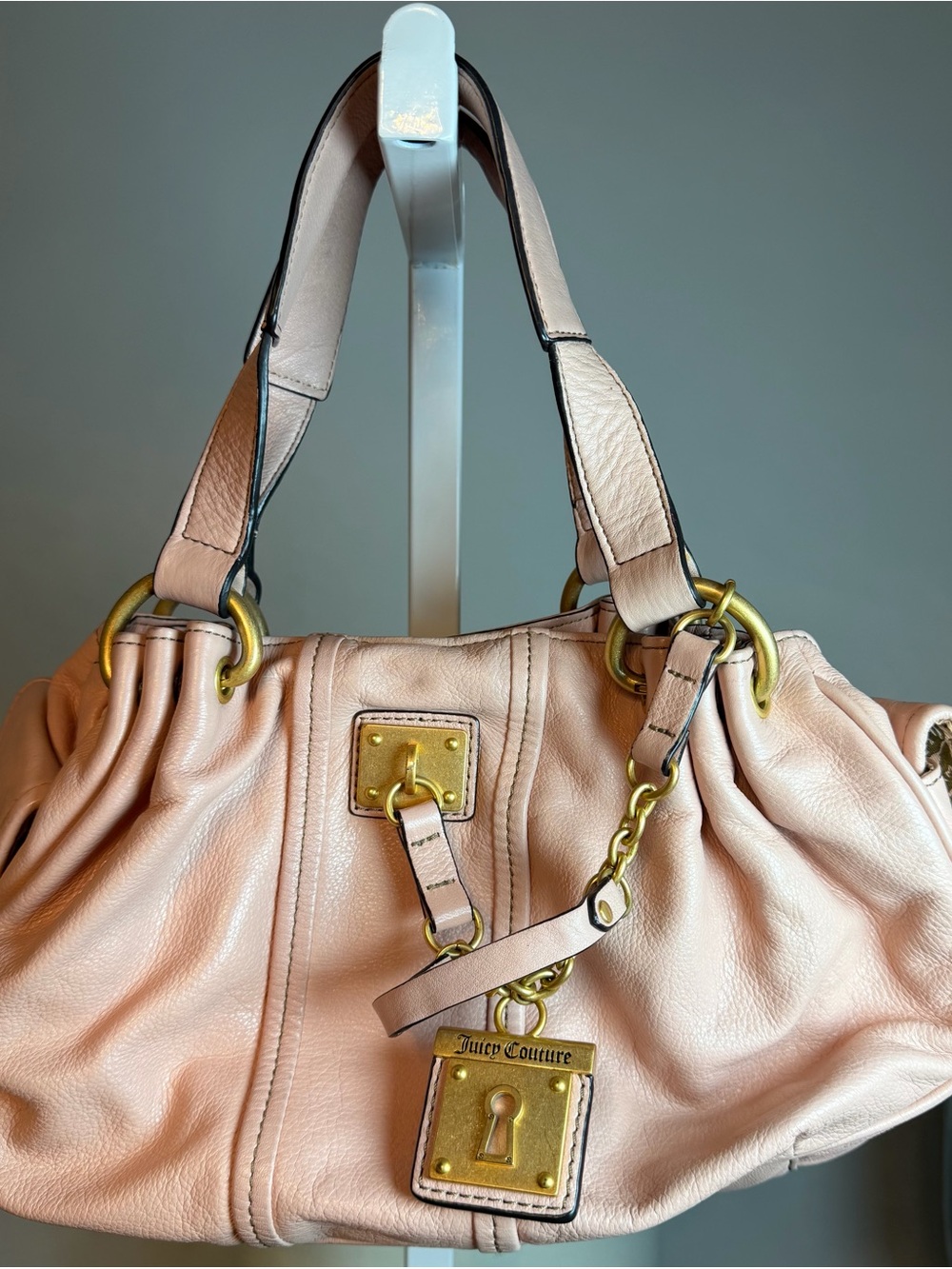 Vintage Y2K Juicy Couture Blush Leather Shoulder Bag with Gold Hardware